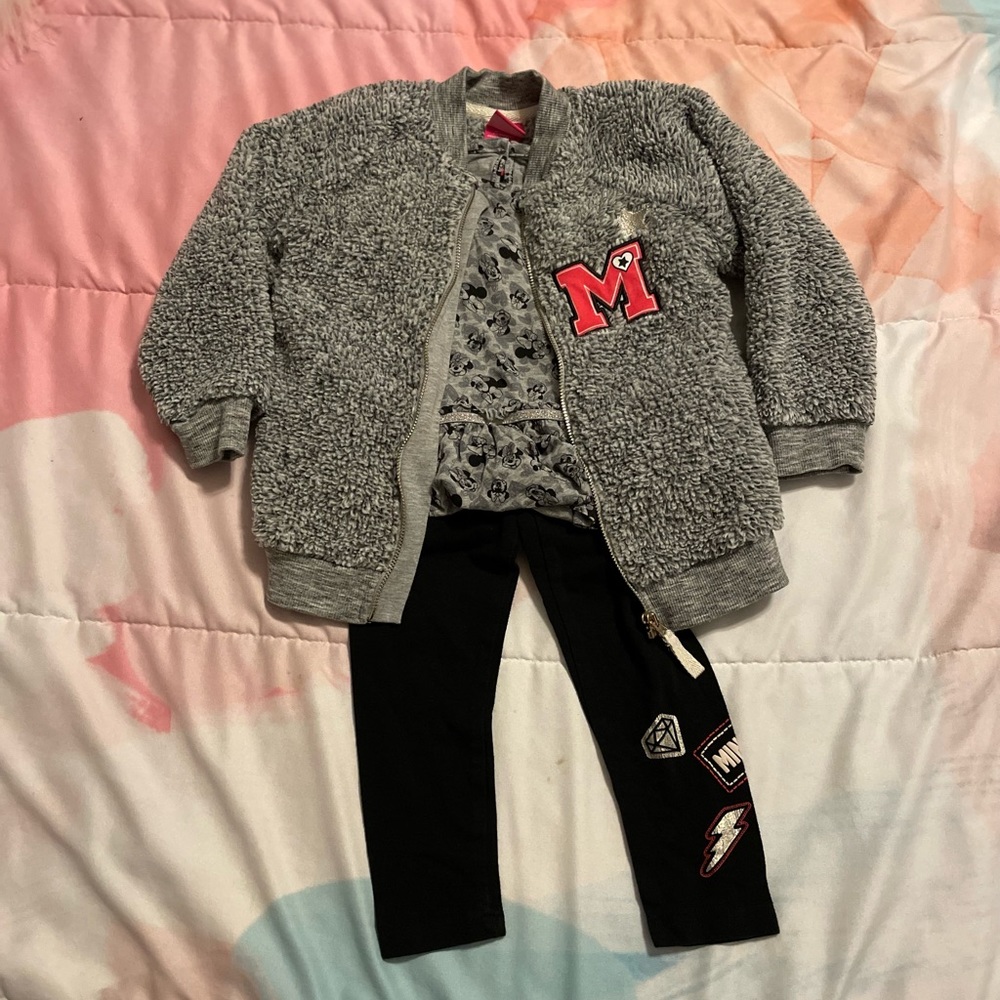 Disney Minnie Mouse Gray 3 Piece Shirt/Pants/Jacket Set - Size Toddler 3T